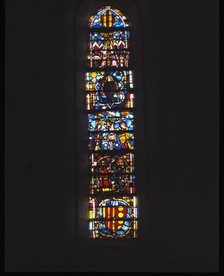 Stained glass window of the Chapter House of the Monastery of Santa Maria de Pedralbes in Barcelona.