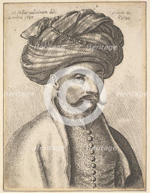 Head and shoulders of a Turk, with a moustache and a large turban, 1645. Creator: Wenceslaus Hollar.