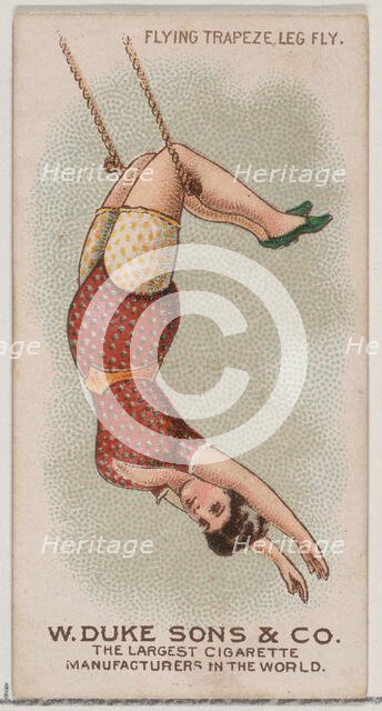 Flying Trapeze Leg Fly, from the Gymnastic Exercises series (N77) for Duke brand cigarette..., 1887. Creator: Unknown.