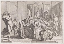 Plato's symposium: Socrates and his companions seated around a table discussing ideal love..., 1648. Creator: Pietro Testa.