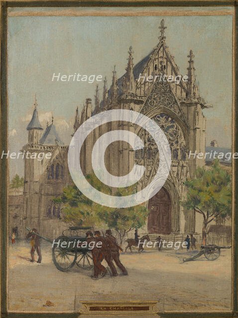 Sketch for the town hall of Vincennes: the chapel, keep, obelisk, the manoeuvring area..., 1898. Creator: Maurice Chabas.