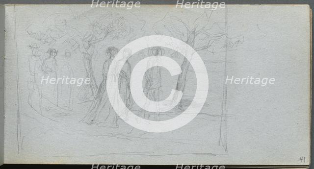 Sketchbook, page 41: Figures in a Landscape. Creator: Ernest Meissonier (French, 1815-1891).