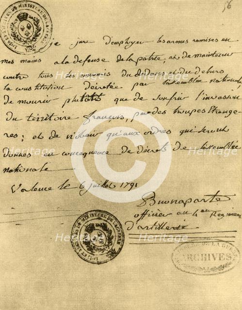 Napoleon's constitutional oath, 6 July 1791, (1921).  Creator: Napoleon Bonaparte I.