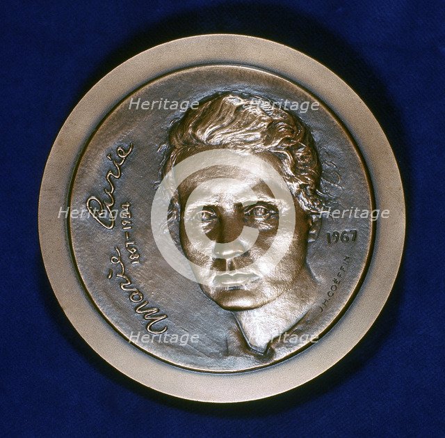 Medal commemorating Marie Sklodowska Curie, Polish-born French physicist, 1967. Artist: Unknown