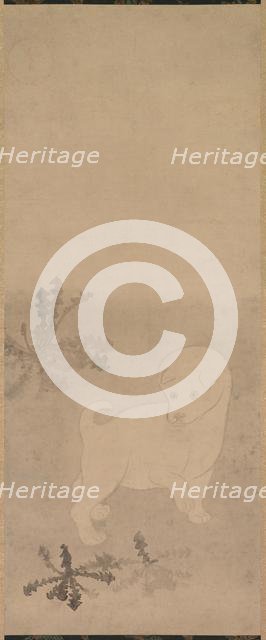 Puppy with Dandelions, 1600-1640. Creator: Tawaraya S?tatsu (Japanese, died c. 1640).