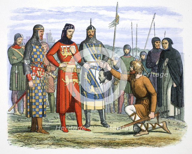 Piers Gaveston's head shown to the Earl of Lancaster, 1312 (1864).  Artist: James William Edmund Doyle