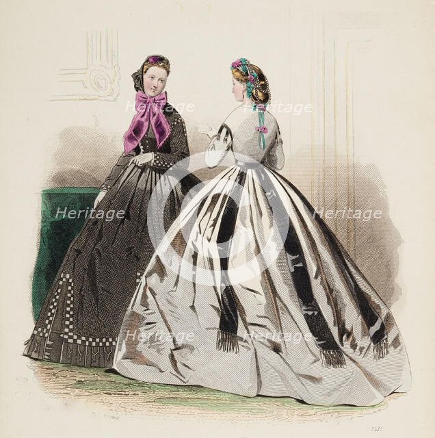 Fashion Plate - Petit Courrier des Dames 'Modes de Paris', 1855-69. Creator: Gilquin fils.