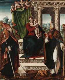 Madonna and Child with Saints Augustine and Bernard, c1535. Creator: Giordano, Stefano (active Mid of 16th cen.).