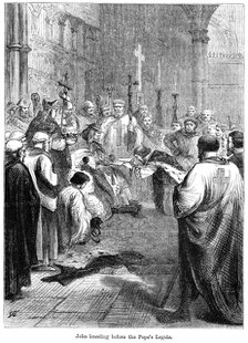 King John (1167-1216) kneeling before the Pope's legate, 1213. Artist: Unknown