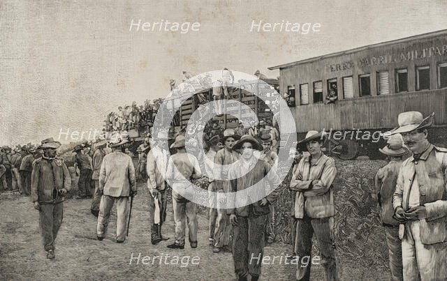 Military train transporting troops, Cuba, Cuban War of Independence (1895-1898), 1898.  Creator: Unknown.