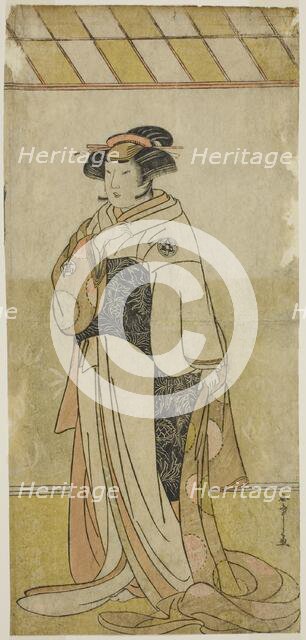 The Actor Yamashita Kinsaku II as Lady Manko (Manko Gozen) in the Play Hatsumombi..., c. 1780. Creator: Shunsho.