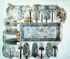 A garden pool: fragment of wall painting, Egyptian, 18th Dynasty, c1350 BC. Artist: Unknown