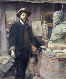 Portrait de Jean Carriès dans son atelier, between 1886 and 1887. Creator: Louise Catherine Breslau.