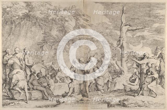 The crucifixion of Polycrates the tyrant after his capture by the Persians , ca. 1662. Creator: Salvator Rosa.