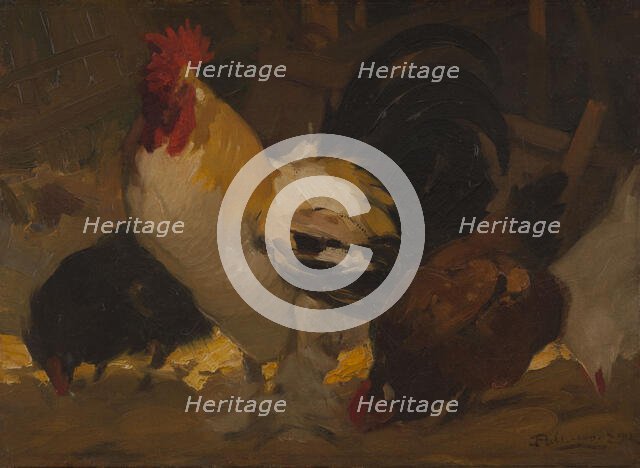 Rooster and hens, 1912. Creator: Henri Deluermoz.