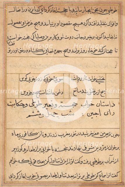 Page from Tales of a Parrot (Tuti-nama): text page, c. 1560. Creator: Unknown.