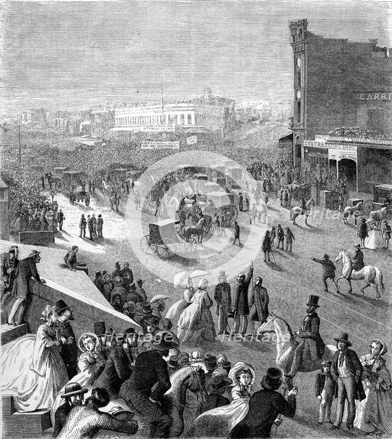 'A meeting', San Francisco, California, 19th century.Artist: Eustache Lorsay