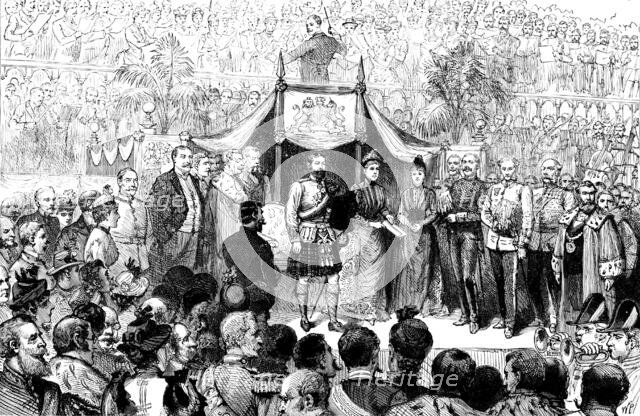 The Duke of Edinburgh declaring the Edinburgh International Exhibition open, 1890. Creator: Unknown.
