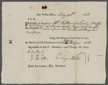 Request for compensation to be paid to Nathaniel Seely for his slave..., 1783. Creator: Unknown.
