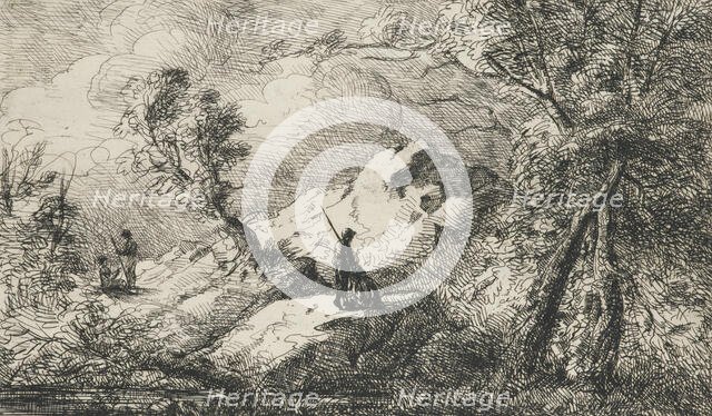 Romantic scene with figures in mid distance, 1831. Creator: David Charles Read.