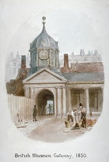 Gateway to the old British Museum (Montague House), Bloomsbury, London, 1850.                  Artist: James Findlay