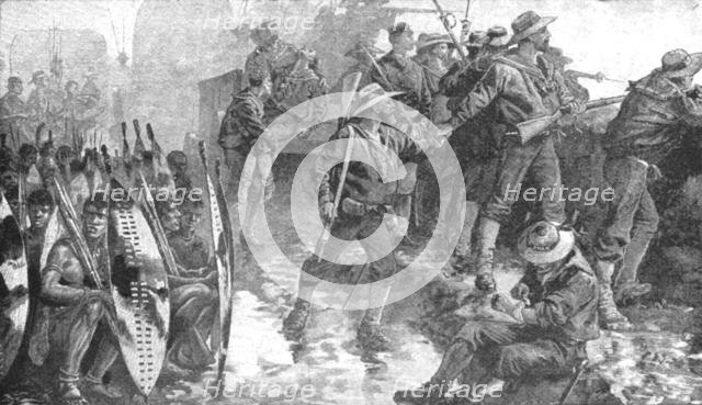 'The Zulu War, 1879: Men of H.M.S. 'Shah' inside the Laager at Ginghilovo', (1901).  Creator: Unknown.