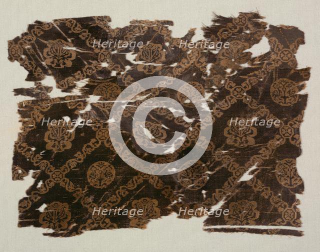 Silk with lattice of animals in medallions, 600s-800s. Creator: Unknown.