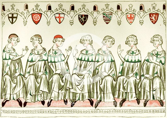 Seven Prince Electors voting for Henry VII, Holy Roman Emperor (Copy of a miniature from the Balduineum), 1341. Artist: Anonymous  