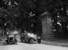 Calthorpe and Morris passing the Four Shire Stone, near Broadway, Worcestershire, c1920s. Artist: Bill Brunell.