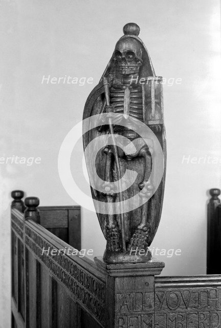 Pew end in Andrew's church, Little Barningham, Norfolk, 1964. Artist: Laurence Goldman