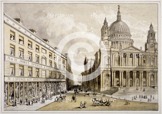 Premises of James Spence and Co, warehousemen, 76-79 St Paul's Churchyard, City of London, 1850. Artist: Anon