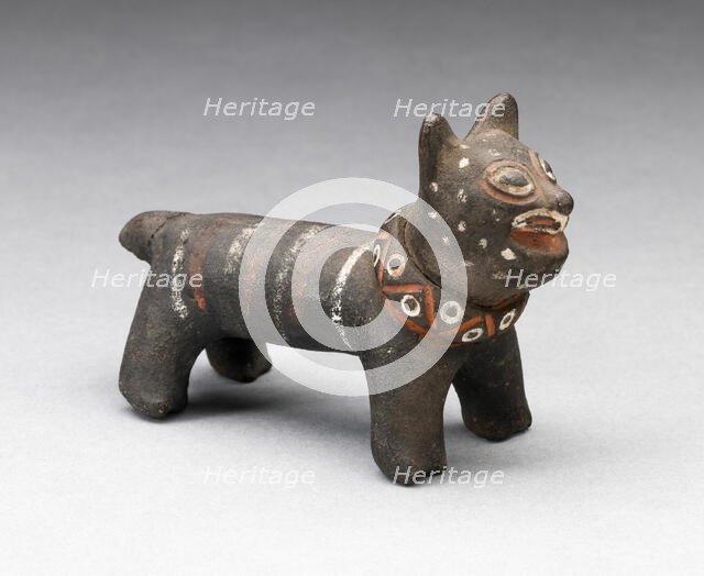 Figurine in the Form of a Striped Feline Wearing Collar, A.D. 1200/1470. Creator: Unknown.