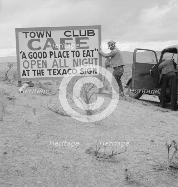 New sign along highway advertises a new enterprise in... Town of Maupin, Oregon, 1939. Creator: Dorothea Lange.