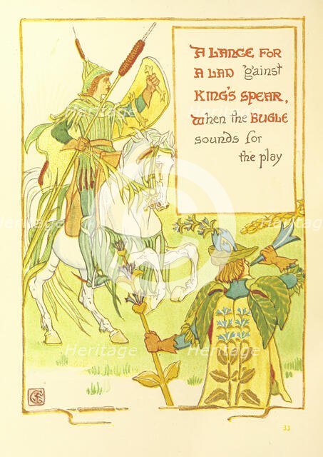 A Lance for A Lad 'gainst King's Spear, When the Bugle sounds for the play, 1899.  Creator: Walter Crane.