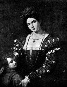 Venetian Art at the New Gallery: Portrait of Isabella d'Este and her Son - by Pordenone, 1895. Creator: Unknown.