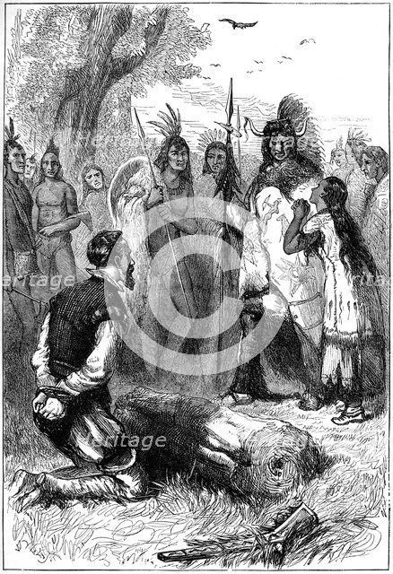 Pocahontas saves Captain Smith's life, 1607 (c1880). Artist: Unknown