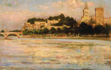 The Palace of the Popes and Pont d'Avignon, 1911. Creator: Carroll Beckwith.