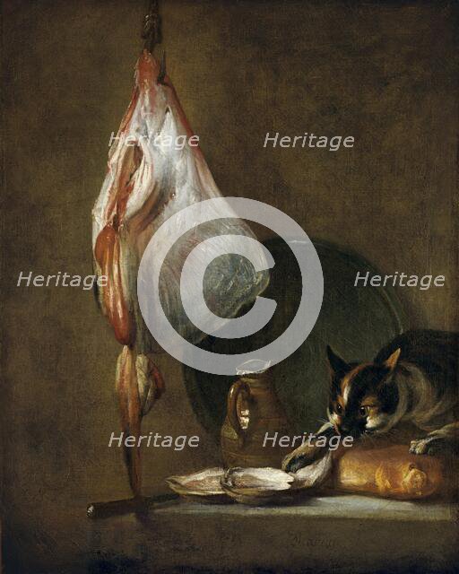 Still-Life With Cat and Rayfish, 1728. Creator: Jean-Simeon Chardin.