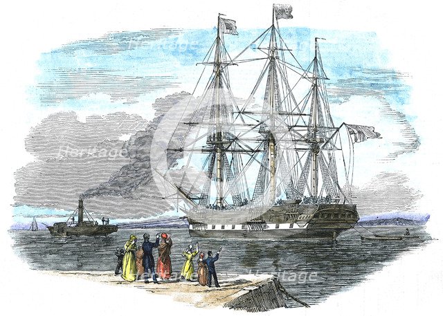 British emigrant ship being towed out of harbour before setting sail for Sydney, Australia. Artist: Unknown