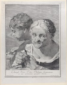 Old woman with a rosary and a boy counting coins, 1743.  Creator: Giovanni Cattini.
