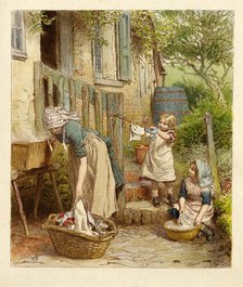 Mother and Children hanging out the Washing, pub. 1854. Creator: Robert Barnes (1840 - 1895).