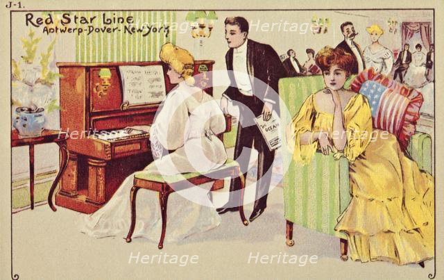 Passengers relax after dinner on a Red Star liner, 1907. Creator: Unknown.