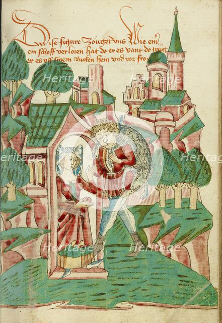Shepherd Returning with Lost Sheep; Barlaam und Josaphat, 1469. Creators: Hans Schilling, Diebolt Lauber.