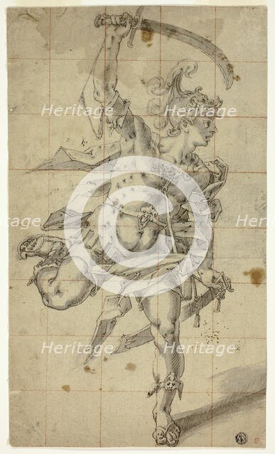 Male Warrior Running with Drawn Sword, c.1600. Creator: Hubert Gerhard.