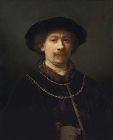 Self-portrait wearing a hat and two Chains, 1642. Creator: Rembrandt Harmensz van Rijn.
