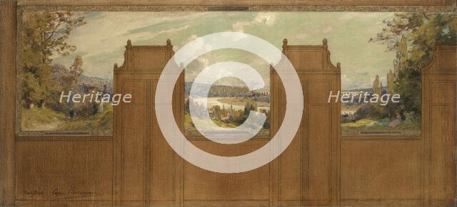 Sketch for the town hall of Bagneux (?): landscape from Joinville to Nogent, c1907. Creators: Eugene Bourgeois, Paul Albert Steck.