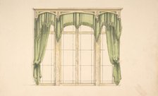 Design for Green Curtains with Green Fringes and a Gold Pediment, early 19th century. Creator: Anon.