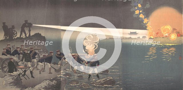 Use of Electric Light at the Time of Attack on Bingyang, Korea, late 19th century. Creator: Kobayashi Kiyochika.