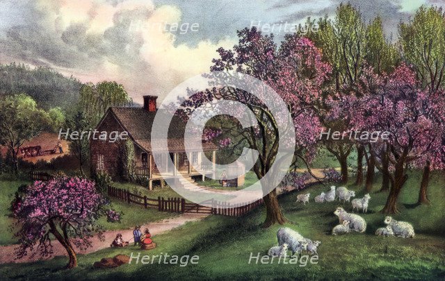 'American Homestead in Spring', 1869. Artist: Currier and Ives