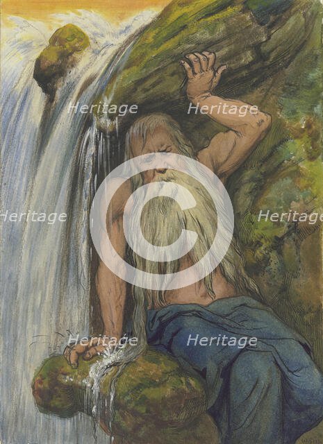 River god at a waterfall, late 19th century. Creator: Wilhelm Süs.